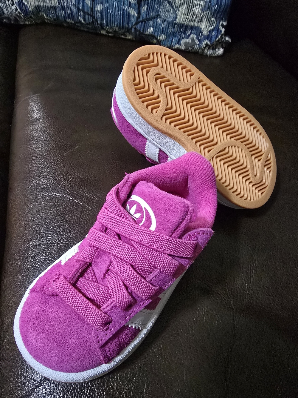 adidas Kids Fuchsia Suede Lace-Up Sneakers with Gum Sole